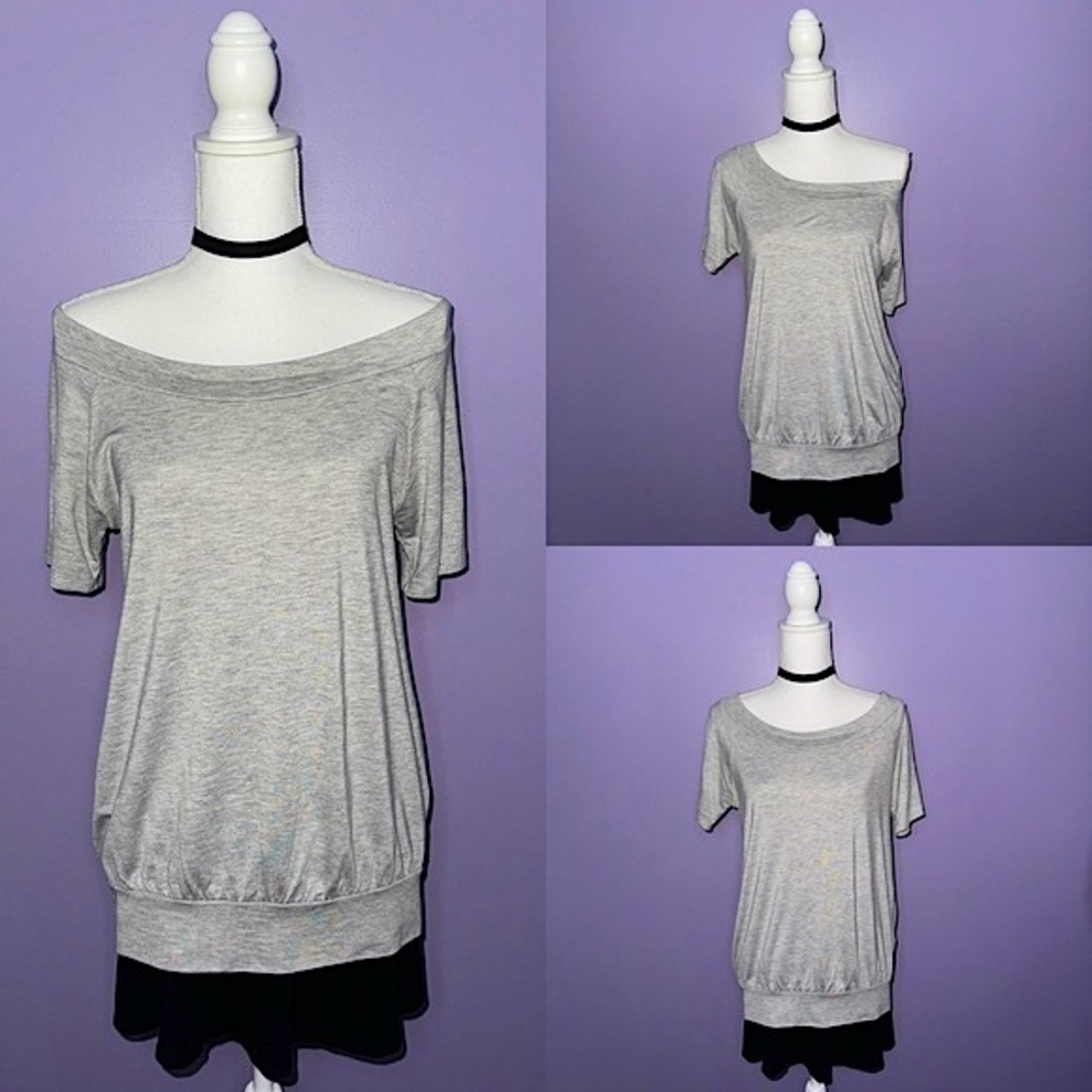 Boutique 9 Light Gray Off-Shoulder Short Sleeve Top